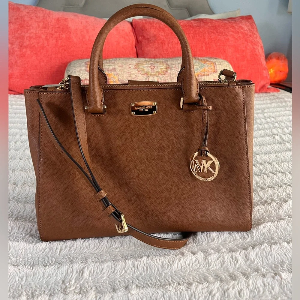 Michael Kors Sutton Satchel Saffiano Leather Brown NWOT - Picture 1 of 15